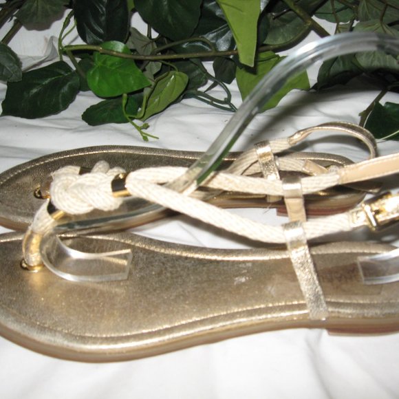 MICHAEL KORS GOLD AND ROPE SANDALS 9.5M - Picture 6 of 11